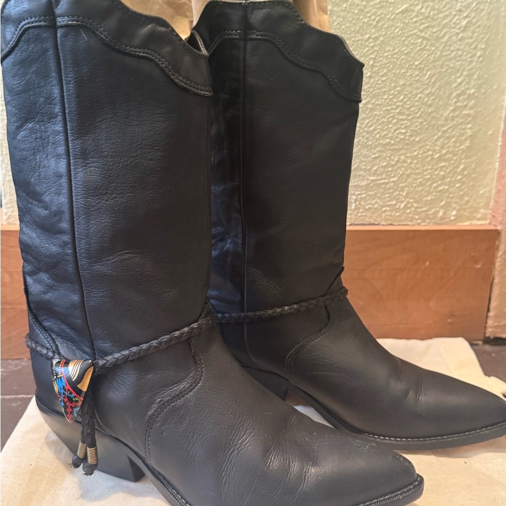 Zodiac Black Leather Heeled Boots
